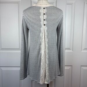 Xhilaration Cream and Gray Striped Top with Lace